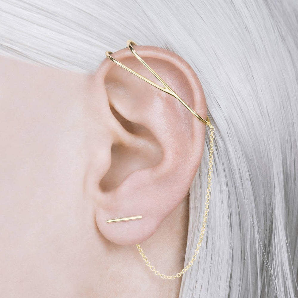 18kt Gold Plated Silver Chain Ear Cuff Earrings