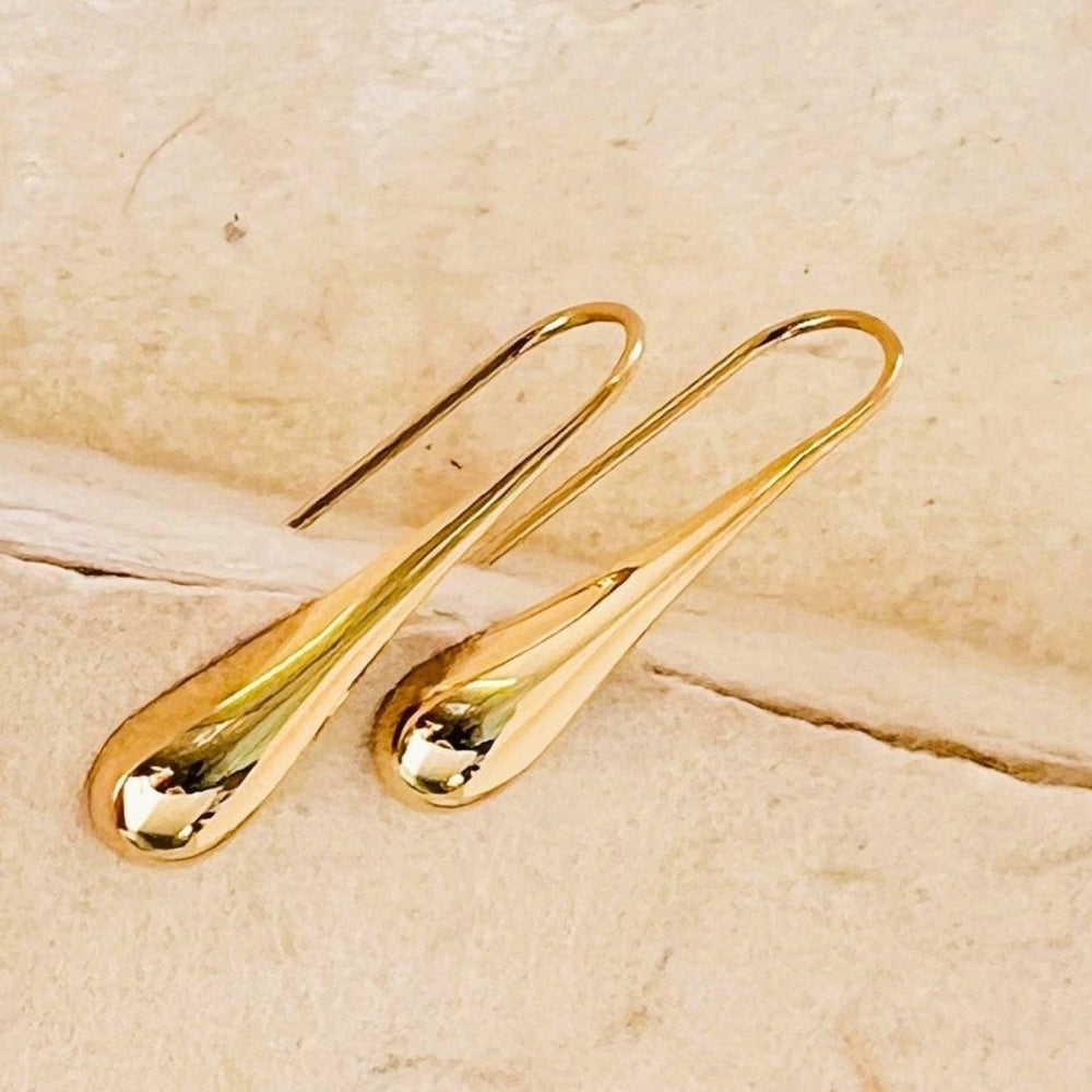 Long Polished Teardrop 18kt Gold Plated Silver Drop Earrings