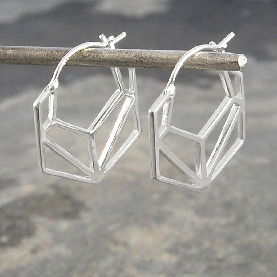 Sterling Silver Hexagonal Small Hoop Earrings