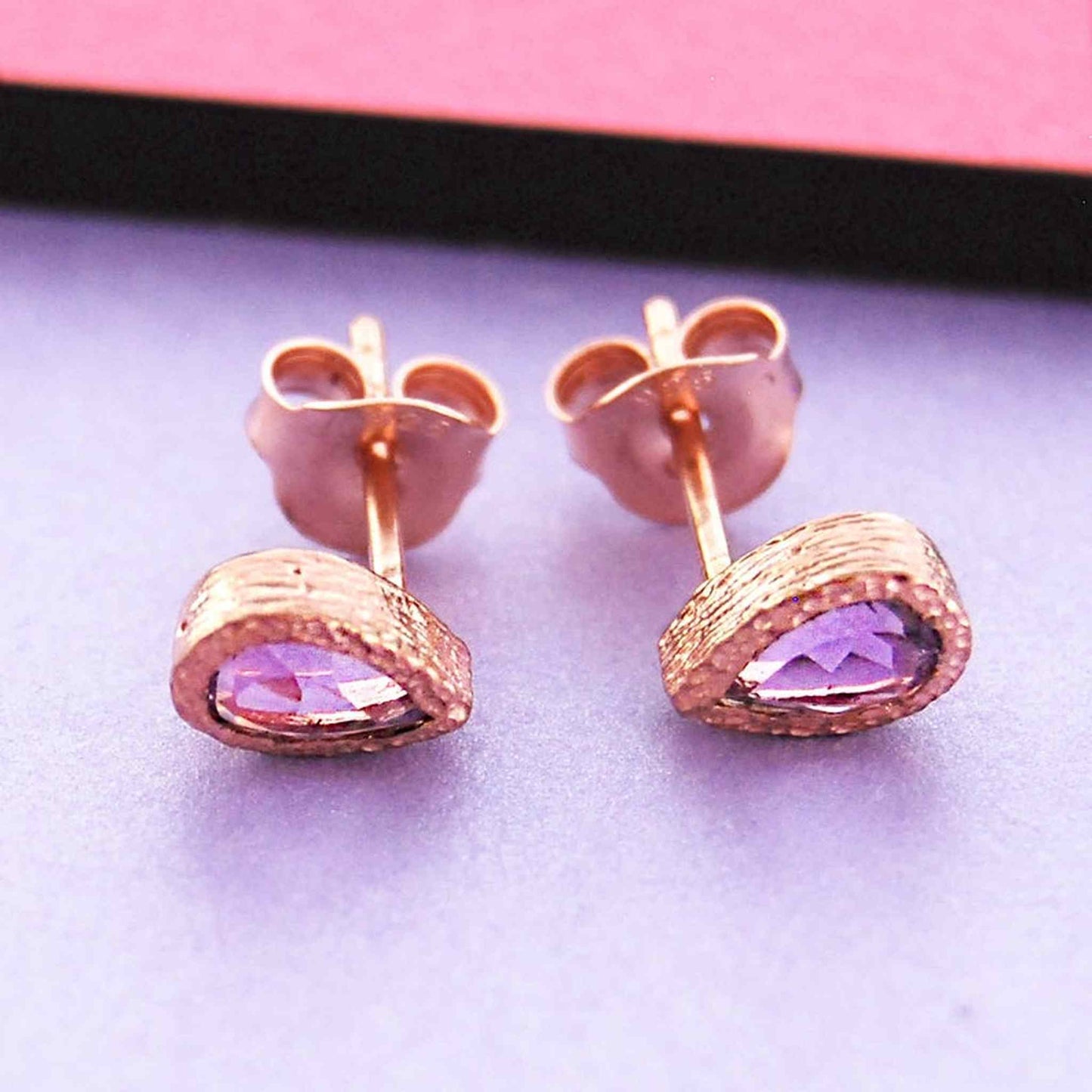 Amethyst 18kt Rose Gold plated Silver Teardrop Stud Earrings