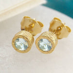 Aquamarine March Birthstone 18kt Gold plated Silver Stud Earrings