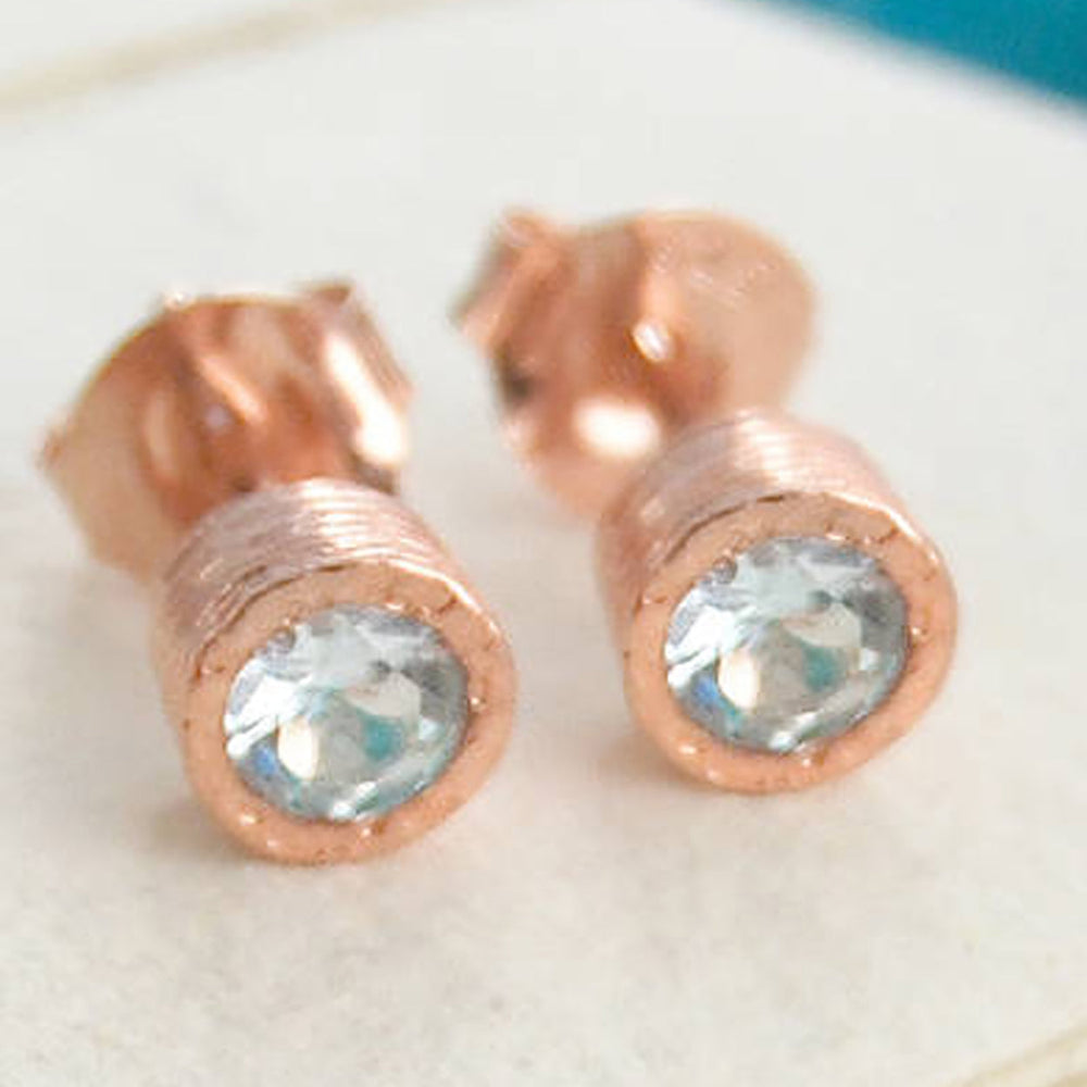 Aquamarine March Birthstone Rose Gold Plated Sterling Silver Stud Earrings