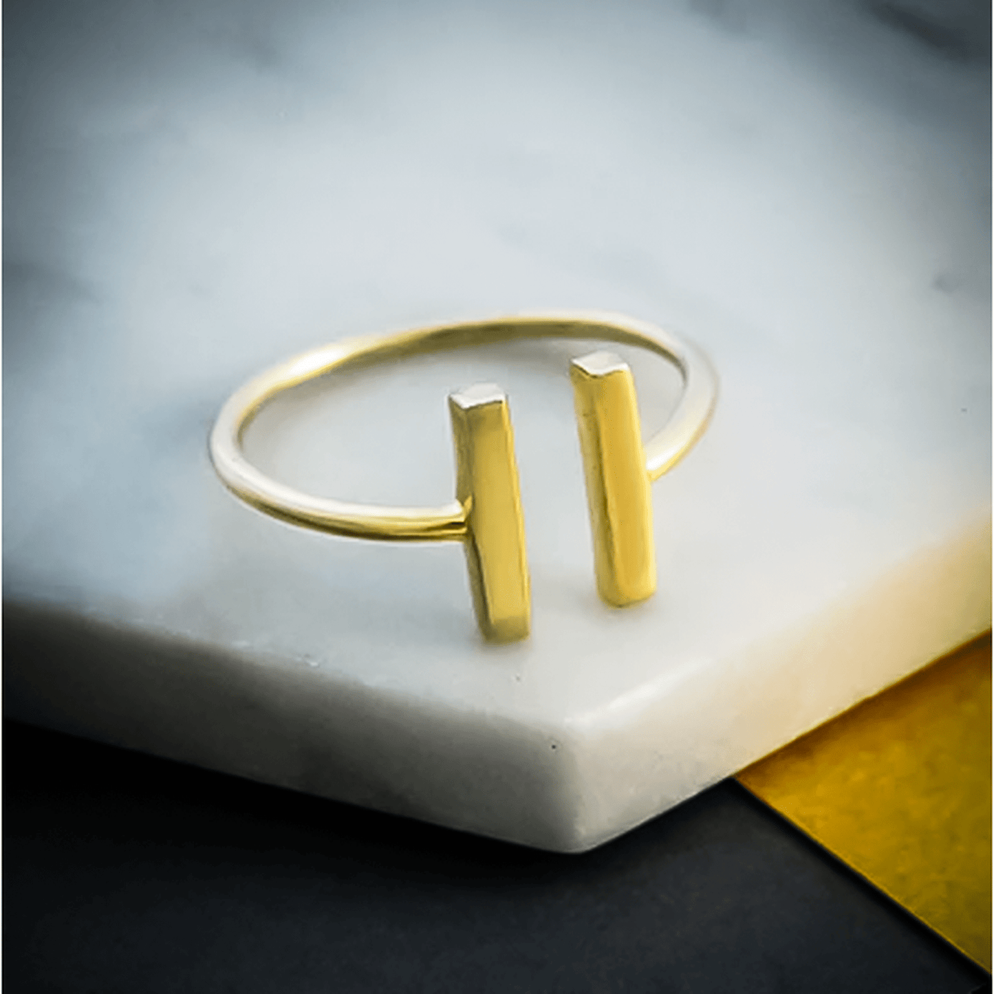 Gold Plated Silver Modern Minimalist Two Bar Ring