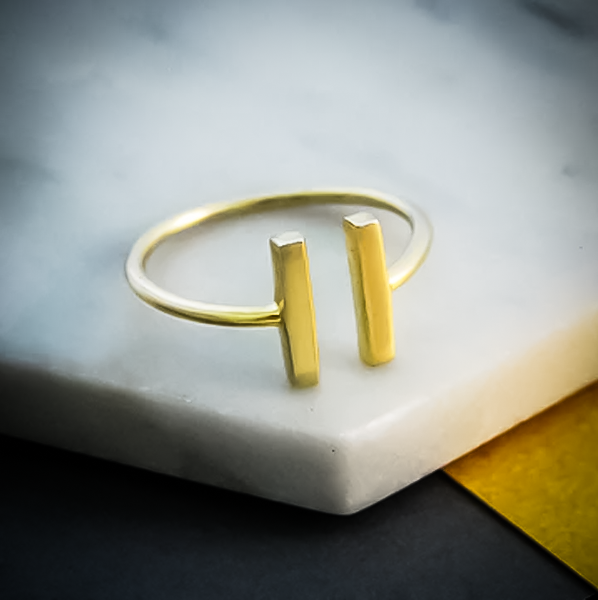 Gold Plated Silver Modern Minimalist Two Bar Ring