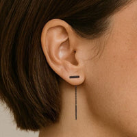 Black Sterling Silver Oxidised Bar Threader Earrings