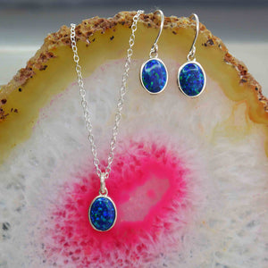 Black Opal Silver October Birthstone Jewellery Set