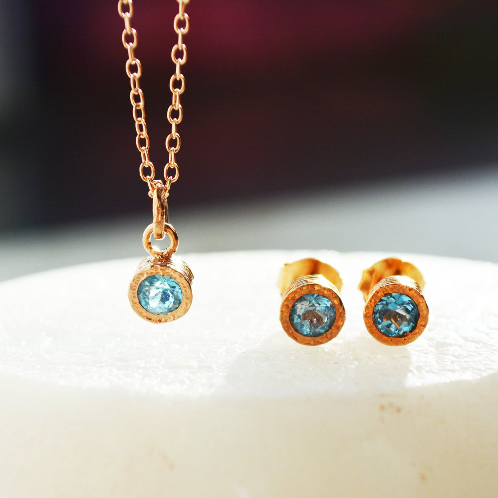 Blue Topaz November Birthstone Rose Gold Jewellery Set