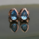 Blue Topaz Teardrop Rose Gold November Birthstone Stud Earrings