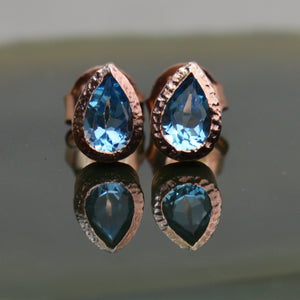 Blue Topaz Teardrop Rose Gold November Birthstone Stud Earrings