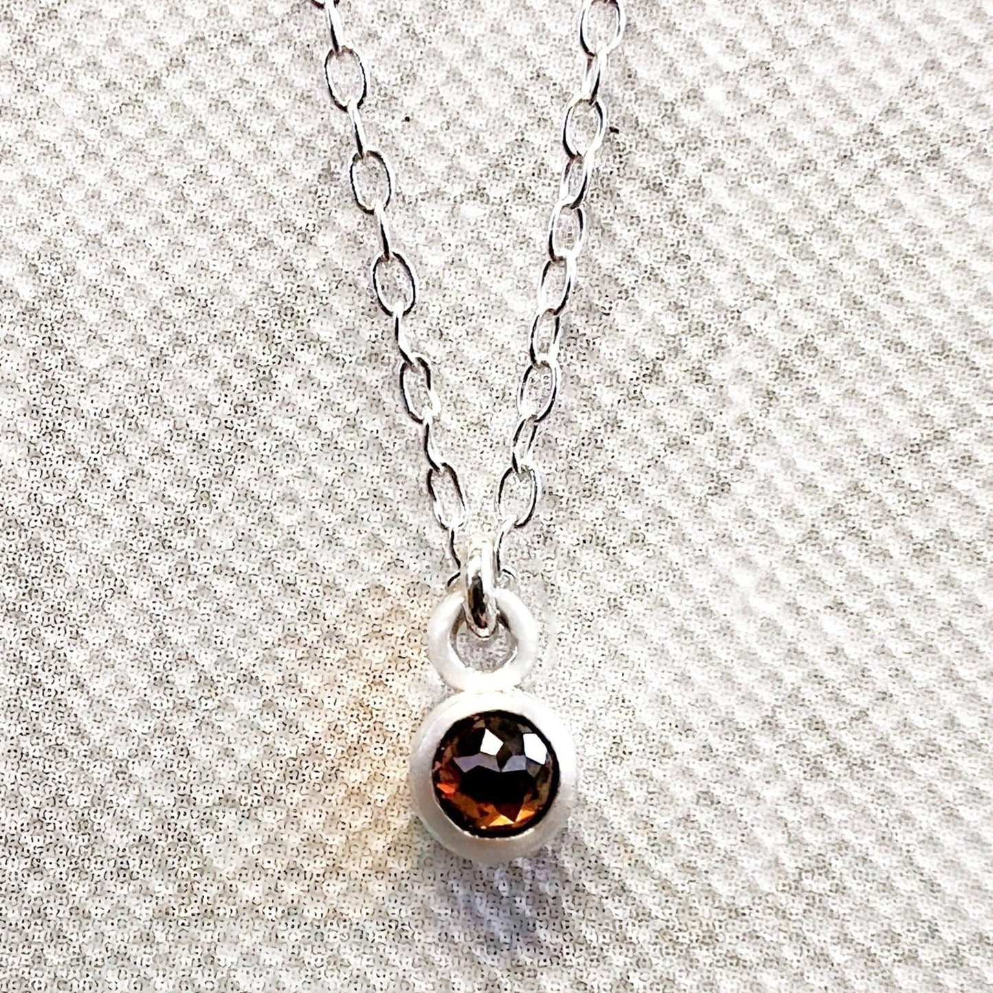 Champagne Diamond April Birthstone Sterling Silver Stud Pendant Necklace