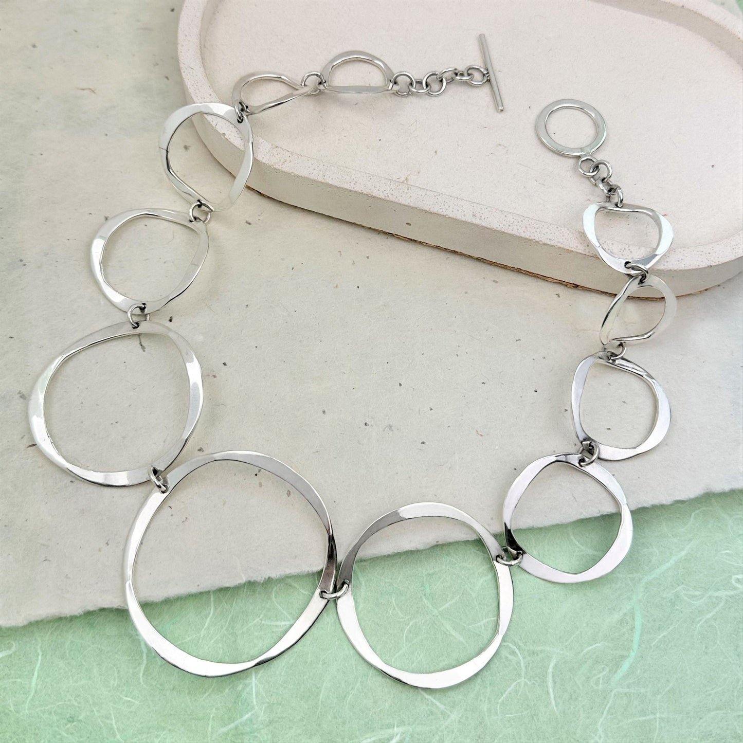 Circle Links Graduated Sterling Silver Statement Necklace for Women