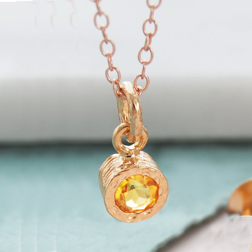 Citrine Rose Gold plated Silver November Birthstone Pendant Necklace