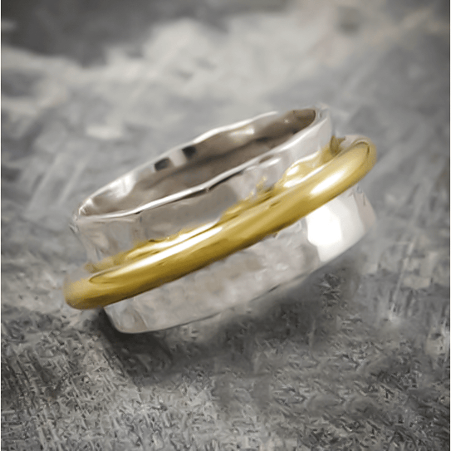 Handmade Sterling Silver and Gold Spinning Ring