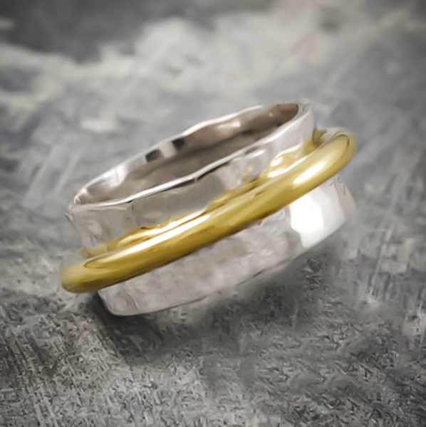 Handmade Sterling Silver and Gold Spinning Ring