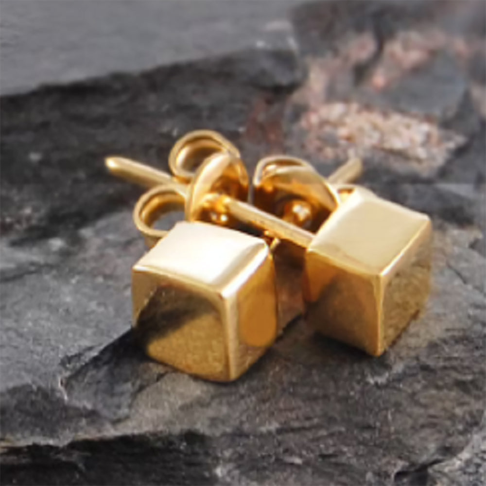 Cube Tiny 18kt Gold Plated Sterling Silver Stud Earrings