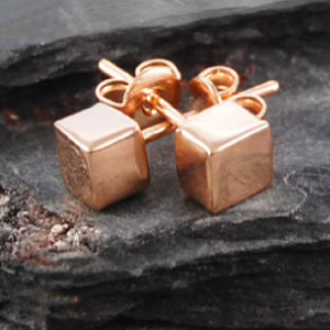 Cube Tiny Rose Gold Plated Sterling Silver Stud Earrings