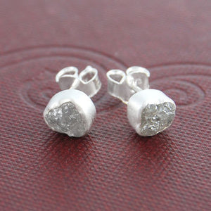 Rough Diamond April Birthstone Sterling Silver Stud Earrings