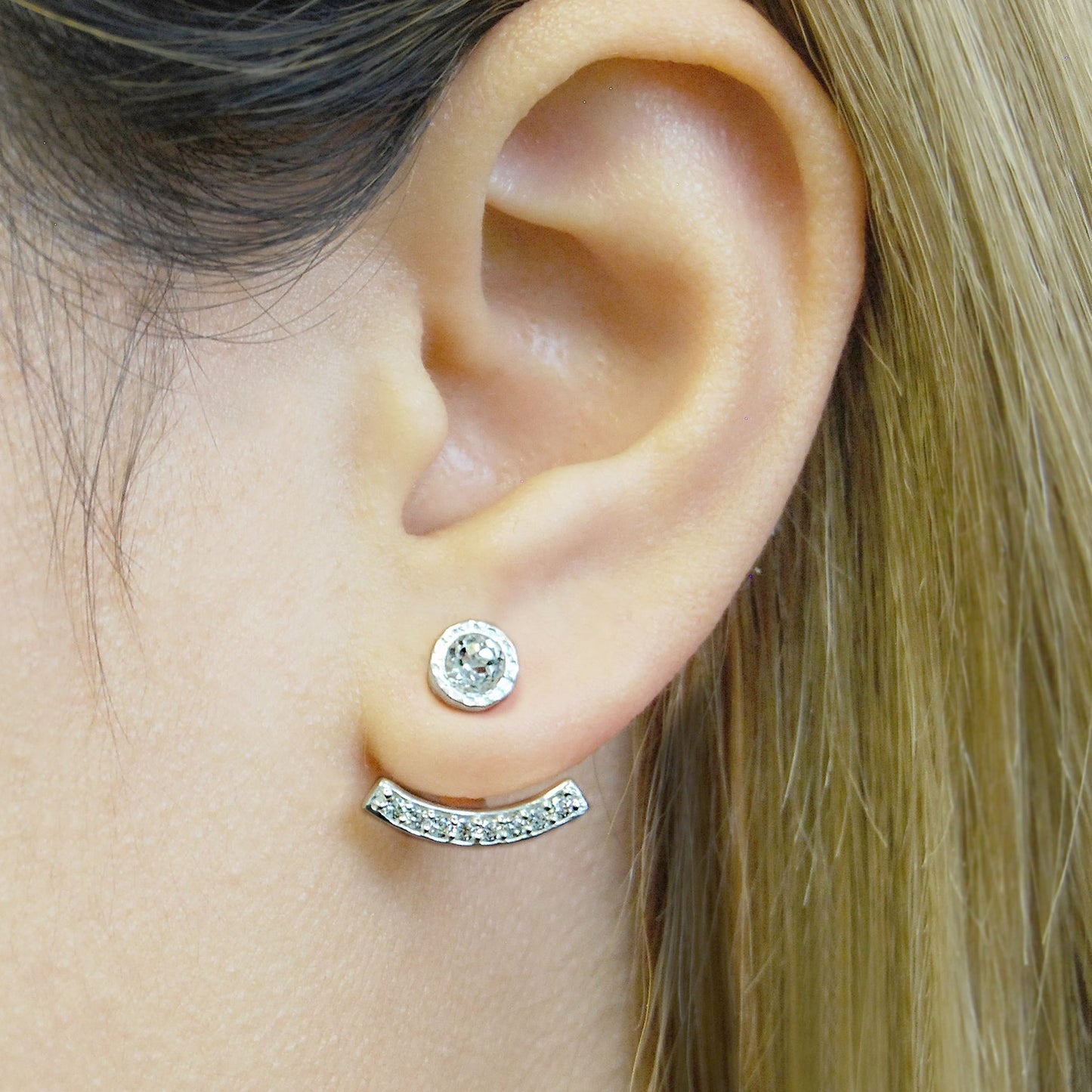 Silver Topaz Birthstone Ear Jacket Stud Earrings