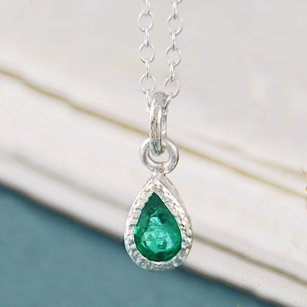 Emerald May Birthstone Teardrop Necklaces