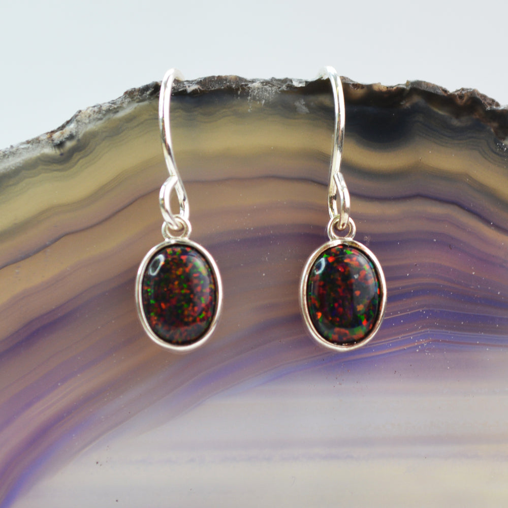 Fire Opal Silver October Birthstone Drop Earrings