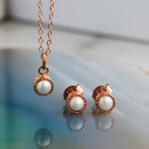 Freshwater Rose Gold Pearl June Birthstone Jewellery Set