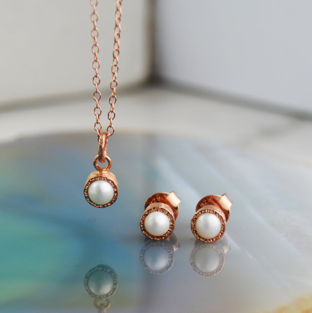 White Pearl Rose Gold June Birthstone Jewellery Set