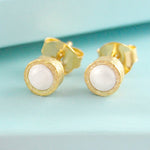 Freshwater White Pearl June Birthstone Gold Stud Earrings