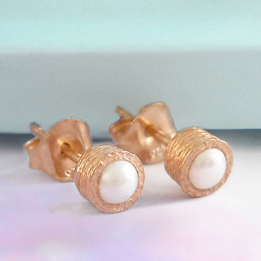 Freshwater White Pearl June Birthstone Rose Gold Stud Earrings