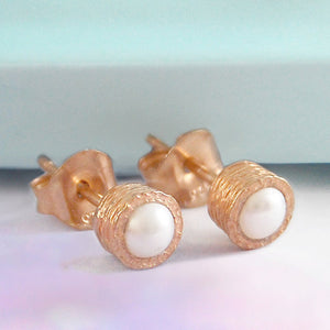 Freshwater White Pearl June Birthstone Rose Gold Stud Earrings