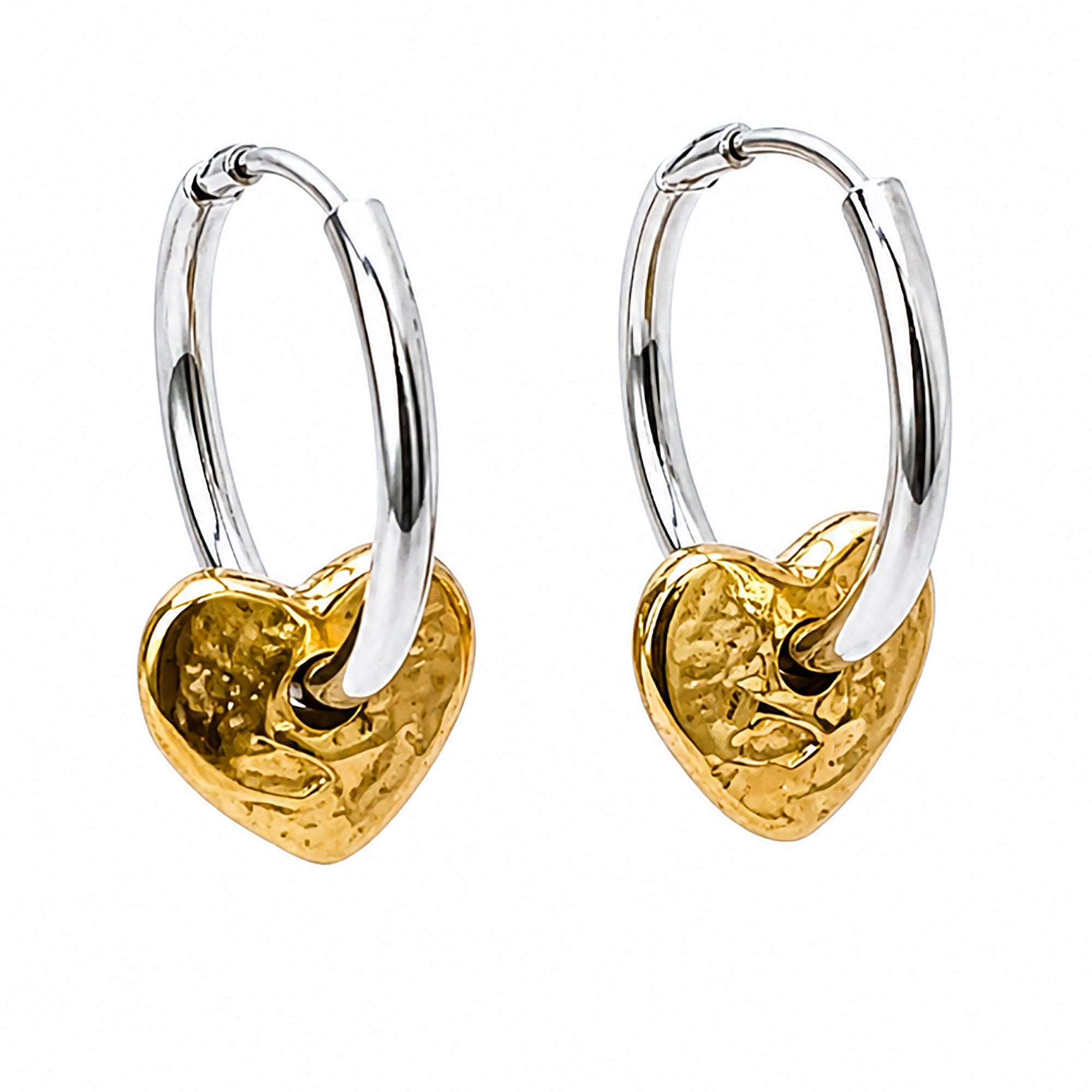 Sterling Silver Heart Charm Small Huggie Hoop Earrings – Otis