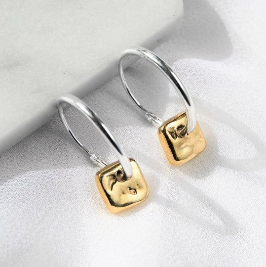 Organic Square Gold Hoop Earrings