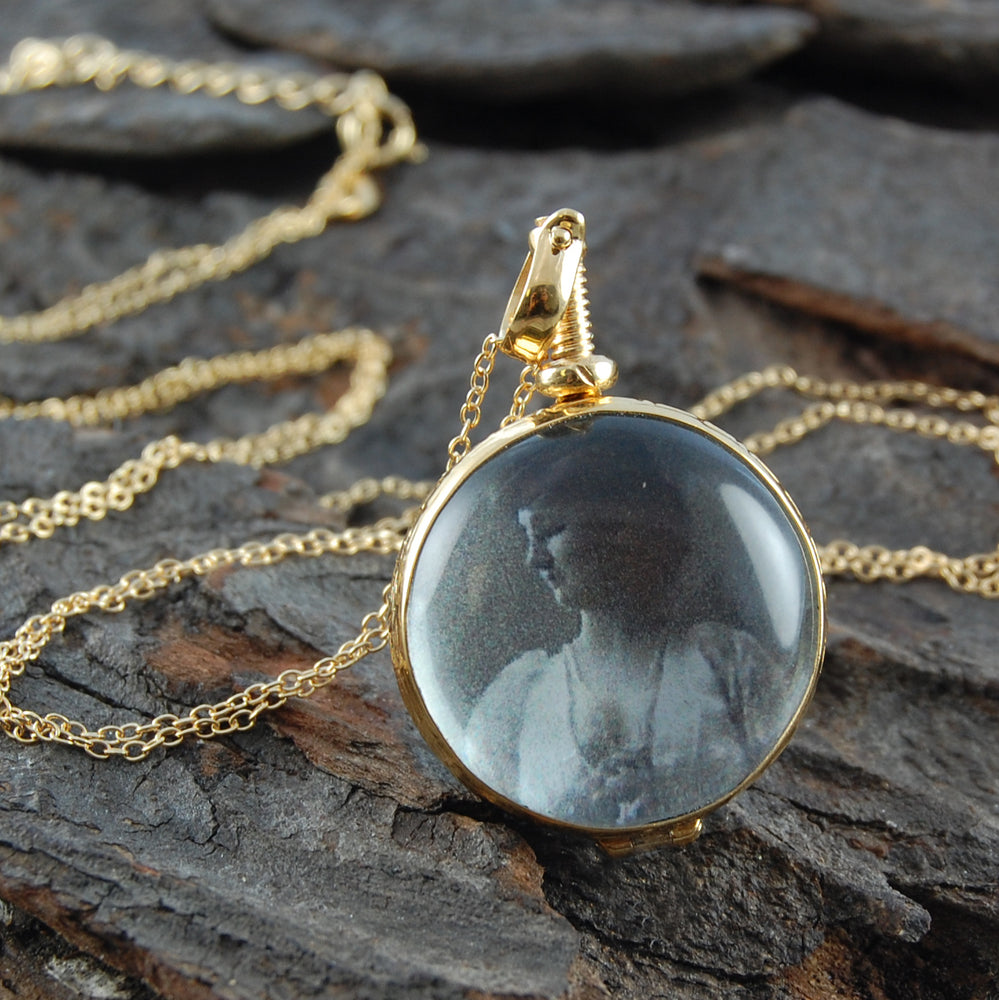 Round Gold Plated Sterling Silver Photo Locket Necklace