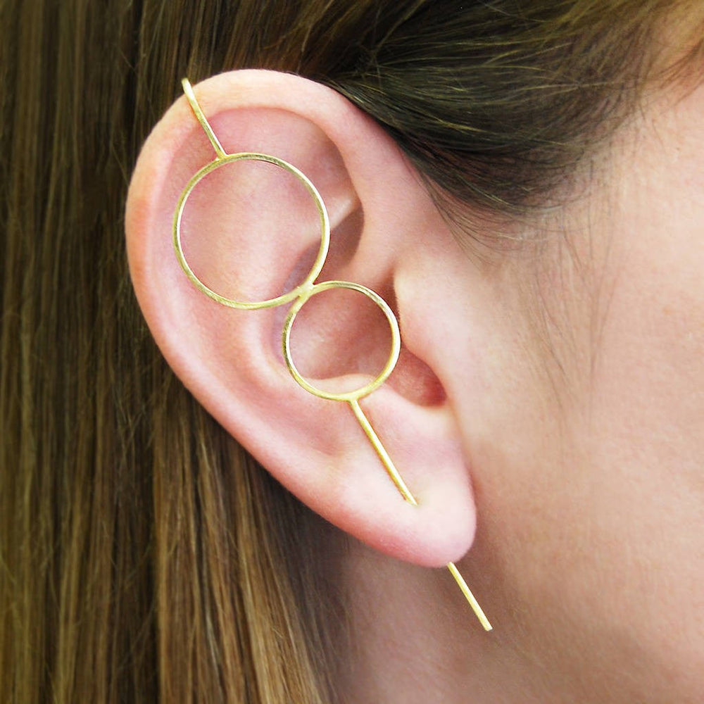 Gold Double Circle Bubble Ear Climbers