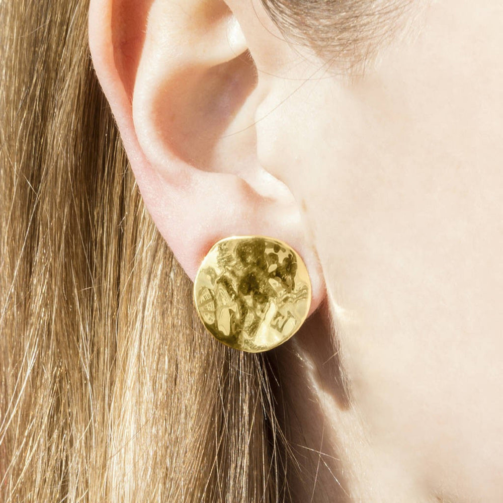 Round Wavy Hammered Gold Clip On Earrings