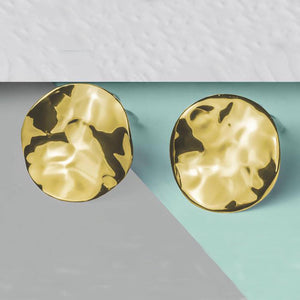 Round Wavy Hammered Gold Clip On Earrings