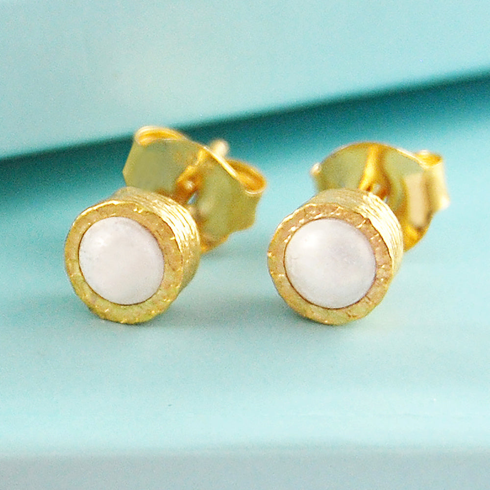 White Pearl June Birthstone 18kt Gold plated Silver Stud Earrings