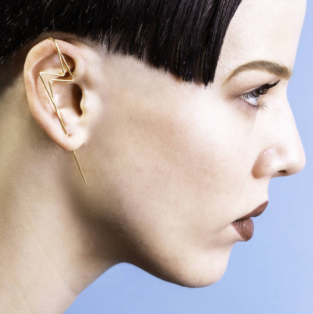 Lightning Bolt Gold Ear Cuff Earrings