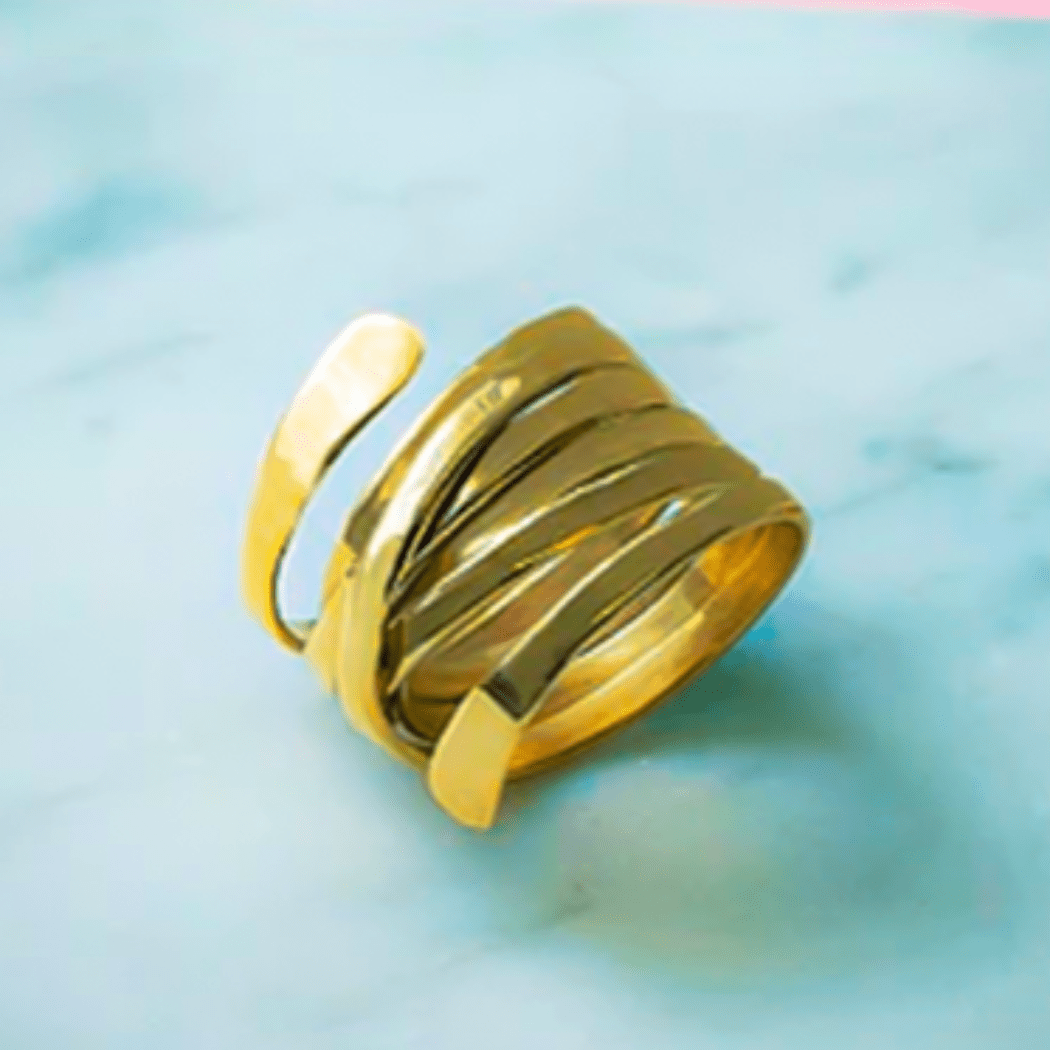 Gold Plated Silver Wide Wrap Ring for Women