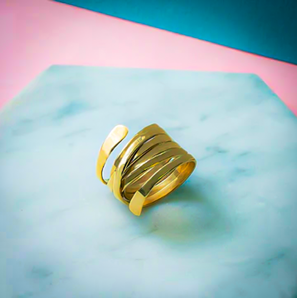 Gold Plated Silver Wide Wrap Ring for Women
