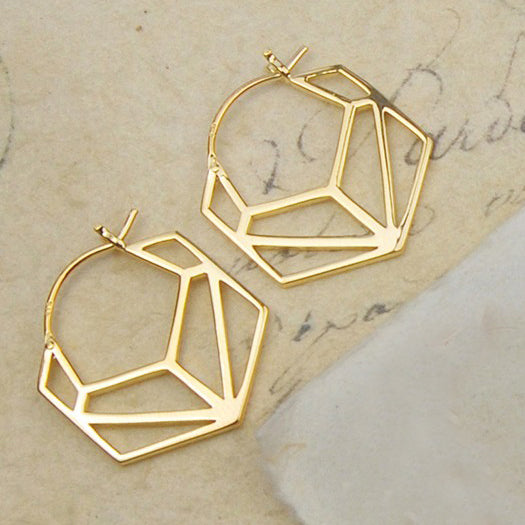 Hexagonal Geometric Rose Gold Hoop Earrings