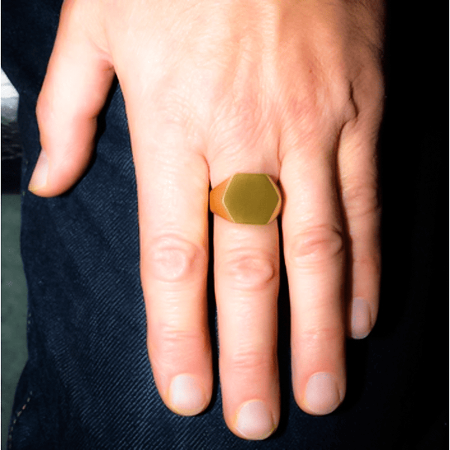 Gold Plated Silver Mens Hexagonol Signet Ring