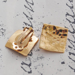 Hammered 18kt Gold plated Silver Square Clip On Earrings