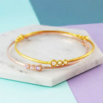 Gold Triple Stone Opal Birthstone Bangle