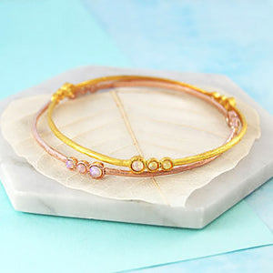 Gold Triple Stone Opal Birthstone Bangle