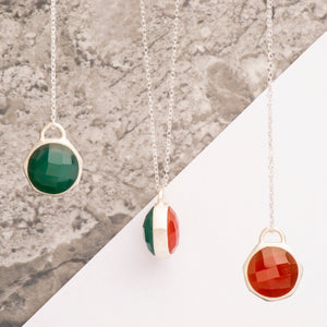 Green Onyx and Carnelian Reversible Gold Plated Silver Necklace