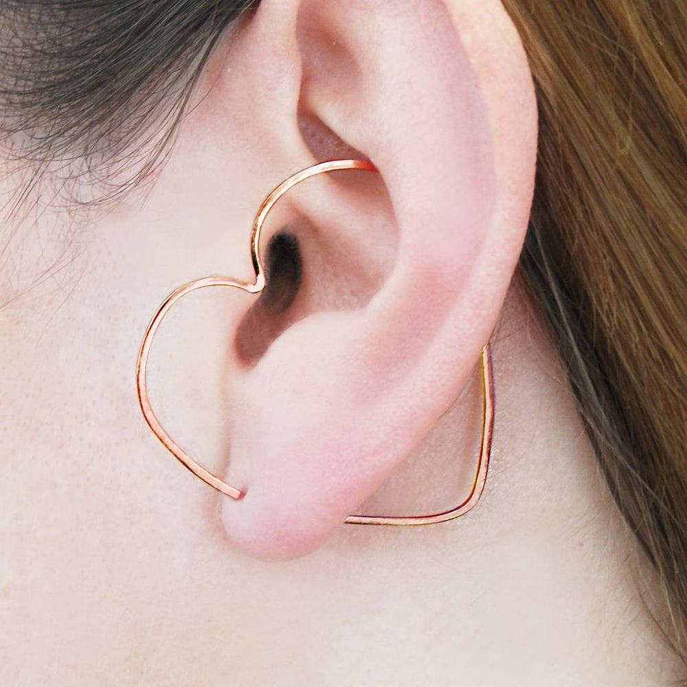 Rose Gold Heart Minimalist Ear Cuff Earrings