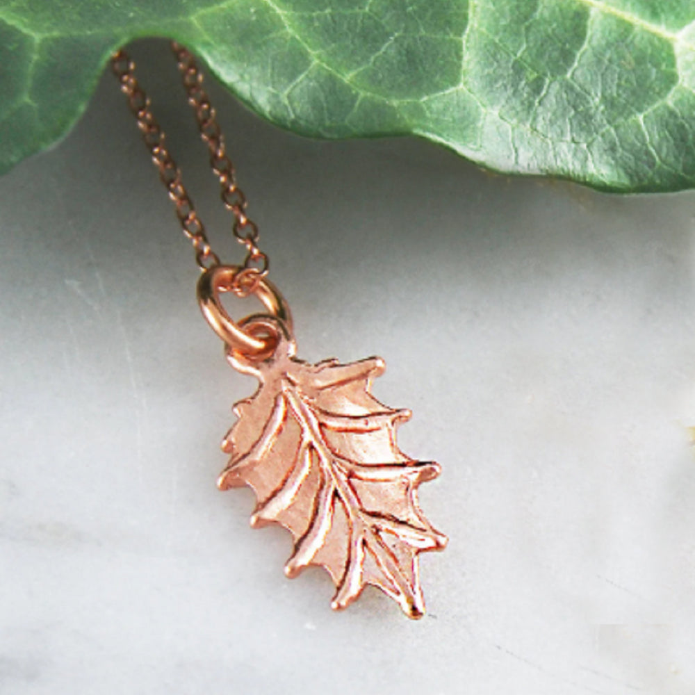 Holly Leaf Rose Gold Plated Sterling Silver Christmas Pendant Necklace