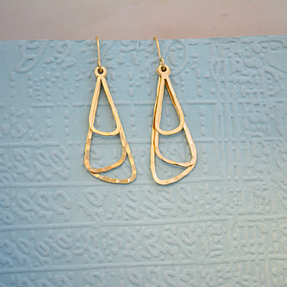 Triple Triangle Silver and Gold Dangle Earrings