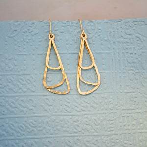 Triple Triangle Silver and Gold Dangle Earrings