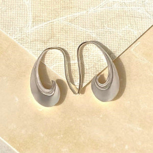 Sterling Silver Teardrop Curved Hoop Earrings